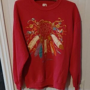 Vintage Pink Kewadin Casino Sweater with Feather Design Sz Lg